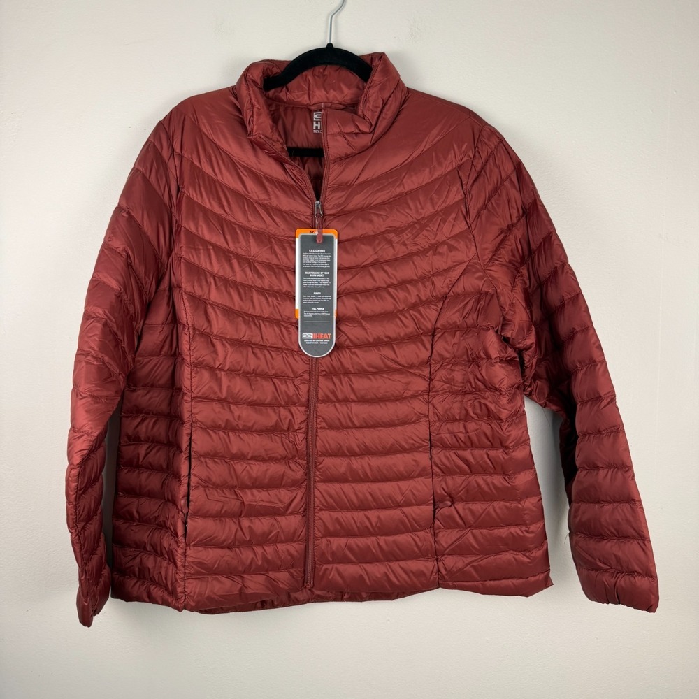 32 Degrees Heat Ultra Light Down Jacket Women's Size 2XL Red Packable Full Zip‎